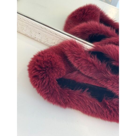 Adrienne Landau Genuine Fox Fur Scarf Boa Shawl Merlot Red - Picture 2 of 5